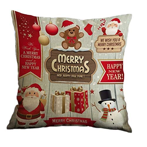 Gspirit Feliz Navidad 4 Pack Encantador Papá Noel Alce Algodón Lino Throw Pillow Case Funda de Almohada para Cojín 45x45 cm