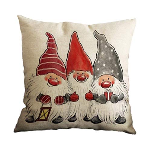 Gspirit Feliz Navidad 4 Pack Encantador Papá Noel Alce Algodón Lino Throw Pillow Case Funda de Almohada para Cojín 45x45 cm