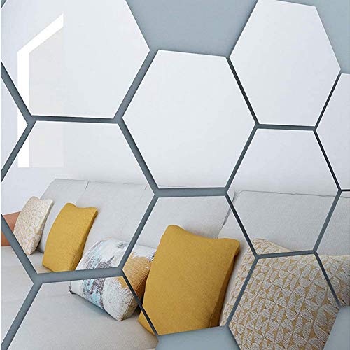 Gsyamh Adhesivo De Pared De Espejo Hexagonal Espejo Hexagonal 3D Decorativo De Bricolaje Espejo De Acrílico Hexagonal Geométrico Para El Hogar, Sala De Estar, Dormitorio, Sofá, Tv, Decoración De Pared