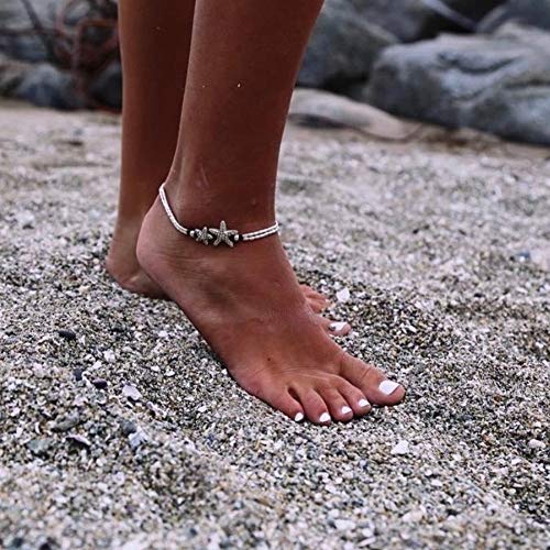 GuangLiu Tobilleras para niña Símbolo Tobillera Pies Descalzos Tobillera Estrella de mar Pulsera Tobillera de Playa Infinity Pulsera Ajustable Tobilleras