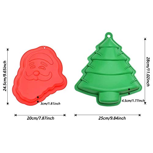 Guanici Molde de Silicona navideño Molde de árbol de Navidad y Papá Noel Antiadherente Flexible Accesorios para Hornear para Hornear Pasteles, Magdalenas, Galletas, Chocolate Juego de 2 Piezas