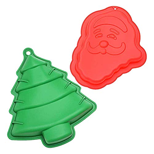 Guanici Molde de Silicona navideño Molde de árbol de Navidad y Papá Noel Antiadherente Flexible Accesorios para Hornear para Hornear Pasteles, Magdalenas, Galletas, Chocolate Juego de 2 Piezas