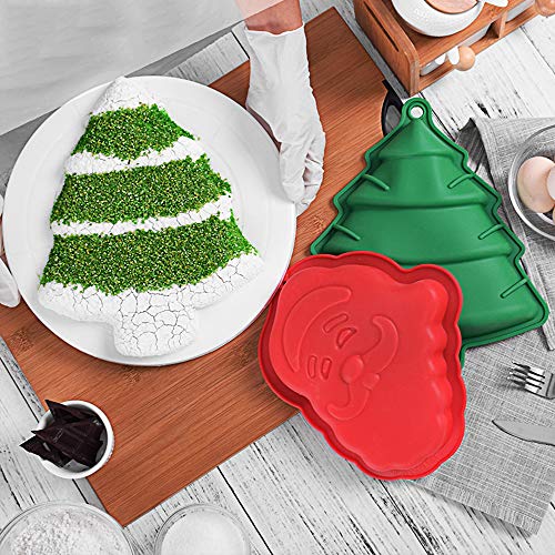 Guanici Molde de Silicona navideño Molde de árbol de Navidad y Papá Noel Antiadherente Flexible Accesorios para Hornear para Hornear Pasteles, Magdalenas, Galletas, Chocolate Juego de 2 Piezas