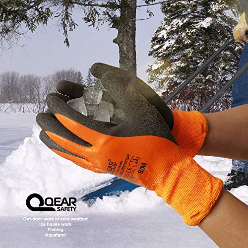 Guante de trabajo térmico con recubrimiento de látex, resistente al frío e impermeable, palma rugosa para un mejor agarre, L, naranja, 192