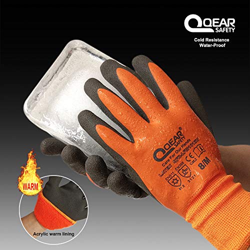 Guante de trabajo térmico con recubrimiento de látex, resistente al frío e impermeable, palma rugosa para un mejor agarre, L, naranja, 192