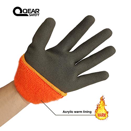 Guante de trabajo térmico con recubrimiento de látex, resistente al frío e impermeable, palma rugosa para un mejor agarre, L, naranja, 192