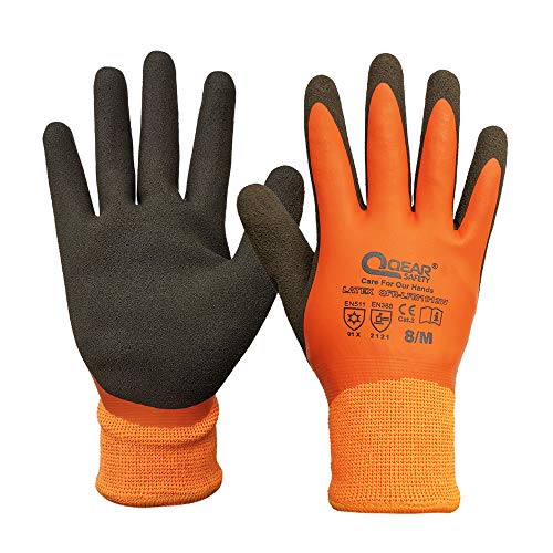 Guante de trabajo térmico con recubrimiento de látex, resistente al frío e impermeable, palma rugosa para un mejor agarre, L, naranja, 192