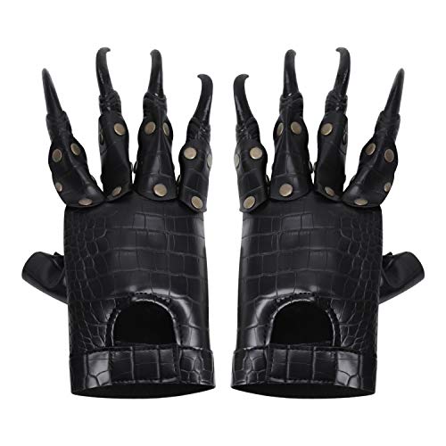 Guantes de piel negra con garra de dragón para Halloween, para disfraz de Halloween, disfraces, suministros para fiestas de disfraces, adultos, cosplay o escenario, accesorios con uñas largas