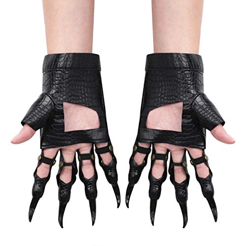 Guantes de piel negra con garra de dragón para Halloween, para disfraz de Halloween, disfraces, suministros para fiestas de disfraces, adultos, cosplay o escenario, accesorios con uñas largas