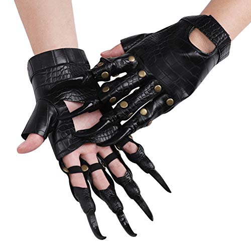 Guantes de piel negra con garra de dragón para Halloween, para disfraz de Halloween, disfraces, suministros para fiestas de disfraces, adultos, cosplay o escenario, accesorios con uñas largas