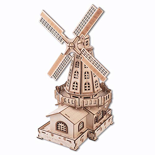 GuDoQi Puzzle 3D Madera, Kit de Modelo de Molino de Viento Holandés, Kit de Artesanía de Madera, Maquetas para Construir para Adultos, Idea de Regalos de Juguete de Montaje de Bricolaje para Navidad