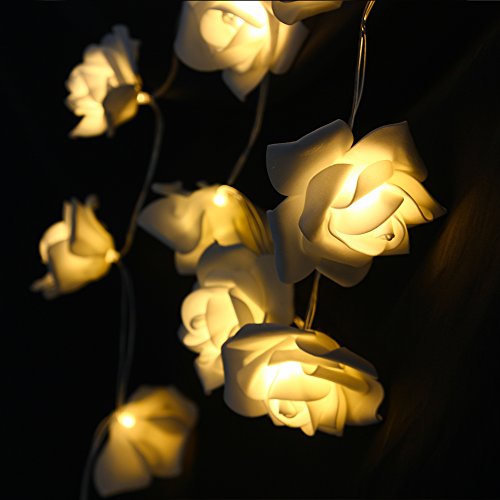 Guirnalda de luces LED - ELINKUME 2,5M/8,2 pies 20 LED rosas luces de hadas Con pilas blanco cálido decoración de flores románticas para San Valentín, Navidad, bodas, fiestas