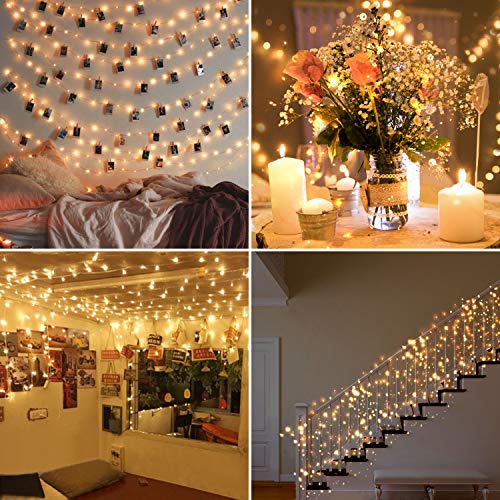 Guirnalda Luces 12M 120 LED, OMERIL Cadena de Luces Impermeable IP65, Luces Navidad USB y Luces de Hadas para Decorativas, Navidad, Habitacion, Fiesta, Jardín, Bodas, Césped - Alambre de Plata