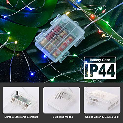 Guirnalda Luces Multicolor 10M 100 LED, BAKTH Cadena de Luces Impermeable IP67, Luces Navidad Pilas y Luces de Hadas para Decorativas, Navidad, Habitacion, Fiesta, Jardín, Bodas, Césped