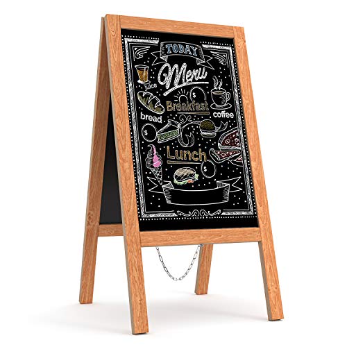 GUOHONG Carteles de tablero de pavimento de pizarra con marco en A con cadena Tablero de sándwich de doble cara 40 * 80 cm para bodas en restaurantes (de madera)