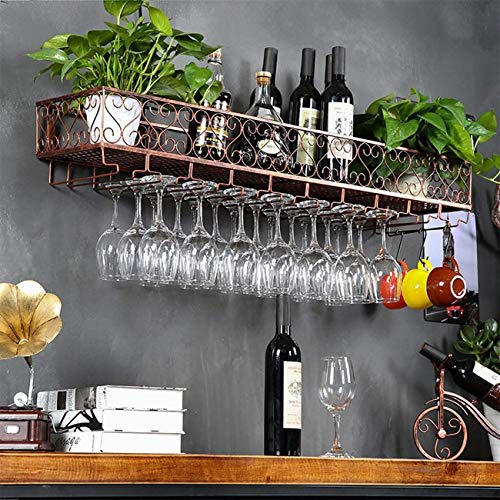 GUXINHOME De Pared de Hierro Vino de Cristal Estante Forjado Estante Creativo botellero Invertida Viento Industrial (tamaño: Longitud de 120 cm * Anchura 25 cm),B