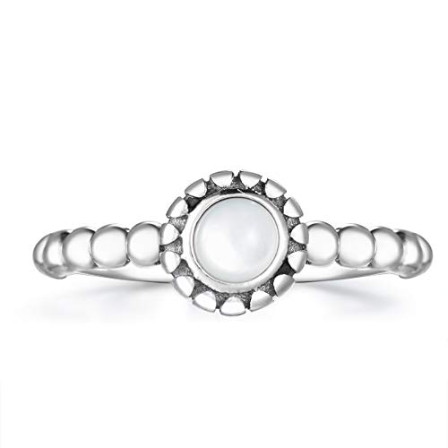 Guzhile - Anillo de plata de ley 925 para mujer, diseño de piedra lunar redonda, estilo bohemio y bohemio