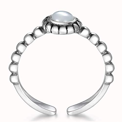 Guzhile - Anillo de plata de ley 925 para mujer, diseño de piedra lunar redonda, estilo bohemio y bohemio