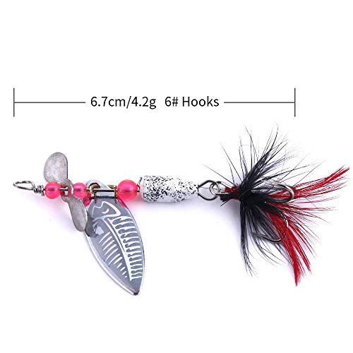 GWFISH Cebos Spinner, Señuelos De Pesca Spinners Spinerbaits con Pluma Y Tres Anzuelos, Sauce Tipo Cebo Biónico para Peces Depredadores como Peces Feroces,10pcs