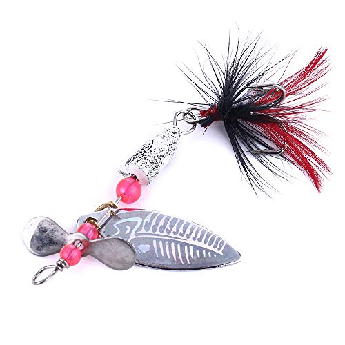 GWFISH Cebos Spinner, Señuelos De Pesca Spinners Spinerbaits con Pluma Y Tres Anzuelos, Sauce Tipo Cebo Biónico para Peces Depredadores como Peces Feroces,10pcs