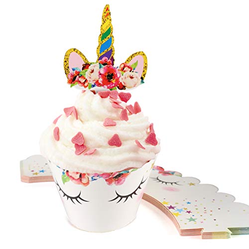 GWHOLE 41 Piezas Unicornio Tema Decoración de Fiesta Incluido Decoraciones de Pasteles, Diadema de Unicornio Flores y Faja de Satén para Cumpleaño Niñas Bebé