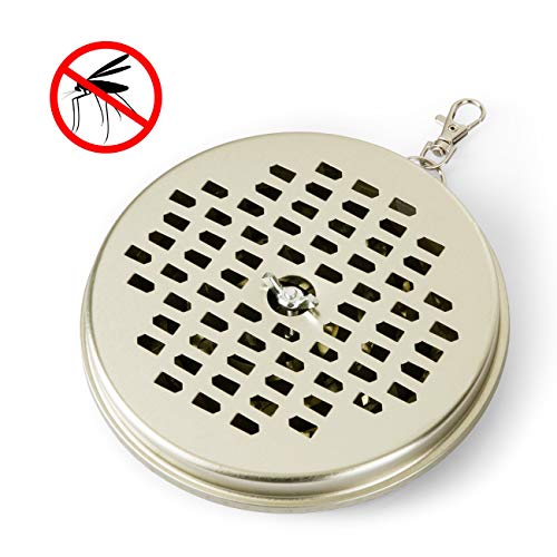 GWHOLE Porta-inciensos Antimosquitos de de Acero Inoxidable con Tapa para Interiores y Exteriores Caja para Espiral Mosquito Soporte Mosquito Coil Holder Portátil- Color Dorado y Plato, Envío al Azar