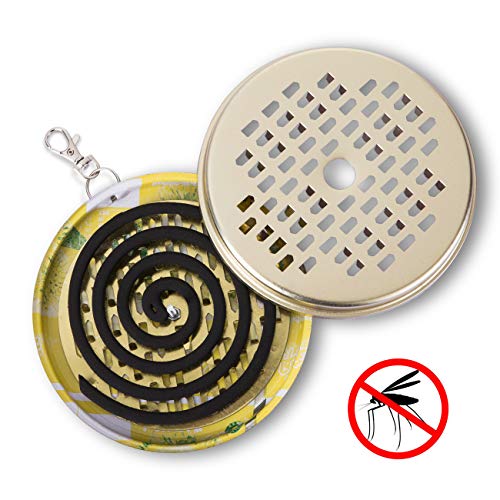 GWHOLE Porta-inciensos Antimosquitos de de Acero Inoxidable con Tapa para Interiores y Exteriores Caja para Espiral Mosquito Soporte Mosquito Coil Holder Portátil- Color Dorado y Plato, Envío al Azar