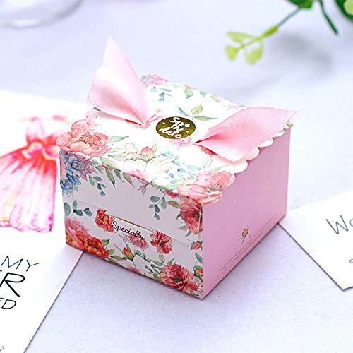 Gwolf Cajas de regalo de boda, 50 cajas de regalo pequeñas para regalos Cajas de golosinas decorativas Caja de regalo de galletas para tartas, Cajas de regalos con cintas para regalos de bodas