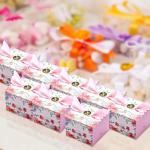 Gwolf Cajas de regalo de boda, 50 cajas de regalo pequeñas para regalos Cajas de golosinas decorativas Caja de regalo de galletas para tartas, Cajas de regalos con cintas para regalos de bodas