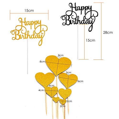 Gwolf Happy Birthday Cake Topper Love Heart Shape Cake Cupcake Insert Set 33 Pcs Fiesta de cumpleaños Cake Decoration Supplies Cake Topper