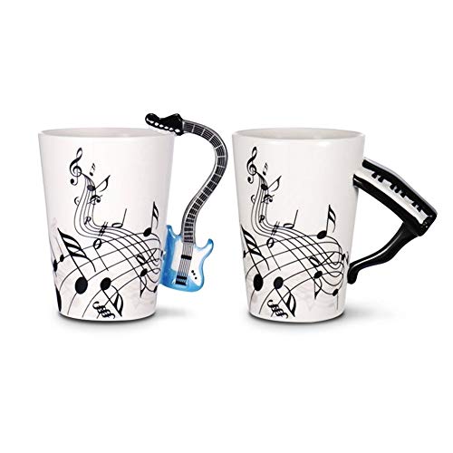 GZSC Reutilizable Taza de café Guitarra Creativa Taza de cerámica Taza de café de Viaje Tazas y Tazas portátiles for té y café Taza de música con Mango (Color : A)