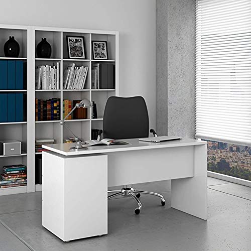 Habitdesign 004605A - Mesa de despacho 3 cajones, Mesa Escritorio Color Blanco Artik, Modelo Stylus, Medidas: 138 (Largo) x 60 cm (Ancho) x 74 (Alto)