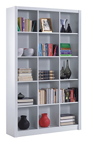 Habitdesign 005493BO - Estantería librería triple, color Blanco Brillo, medidas 195 x 114 x 30 cm de fondo