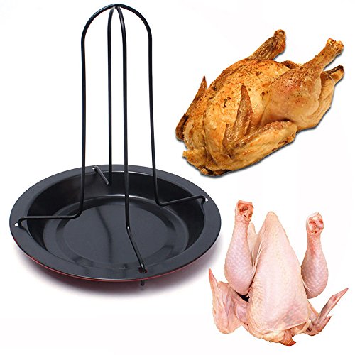 hacoly Acero al carbono para asar pollos (Non Stick pollo plana pollo asado parrilla del Horno pollo Soporte Sartén Hornear Cocinar BBQ – Cacerola (Cocina Bettwaren – Negro Rojo