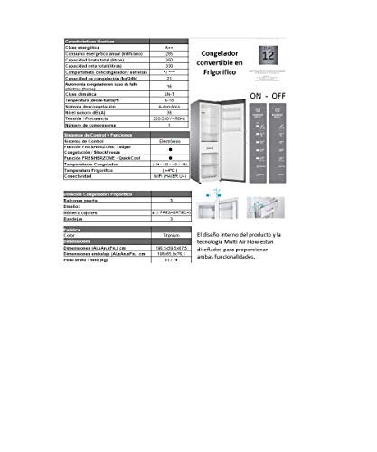 Haier Congelador Instaswitch H3F-320FSAAU1 - Convertible congelador o frigorífico, Motor Dual Inverter, Total No Frost, A++, 330 L, Plateado