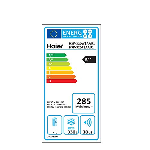 Haier Congelador Instaswitch H3F-320FSAAU1 - Convertible congelador o frigorífico, Motor Dual Inverter, Total No Frost, A++, 330 L, Plateado