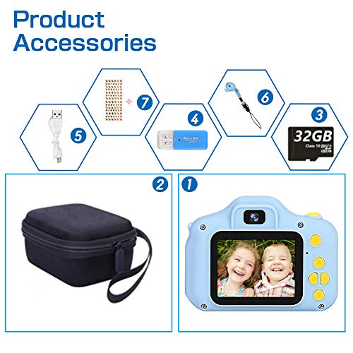 HaiGeng Cámara para Niños 12MP Selfie Cámara Digital 1080P HD Video Cámara Infantil 32GB TF Tarjeta, Estuche de Transporte, Batería Recargable 1200 mAh,2 Pulgadas, Regalos Juguete - Azul