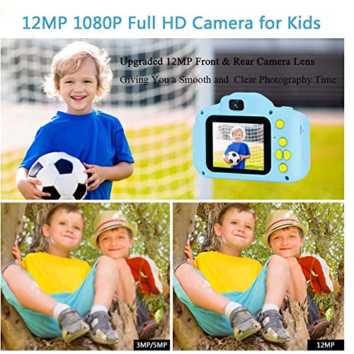 HaiGeng Cámara para Niños 12MP Selfie Cámara Digital 1080P HD Video Cámara Infantil 32GB TF Tarjeta, Estuche de Transporte, Batería Recargable 1200 mAh,2 Pulgadas, Regalos Juguete - Azul