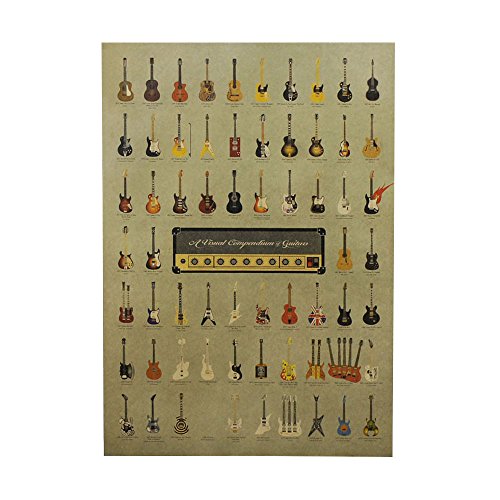 Haihuic Cartel Antiguo de Estilo Antiguo Imprimir Papel Kraft Vintage Arte de la Pared para la decoración casera Café Retro Bar 51.5 × 36 cm Guitarras