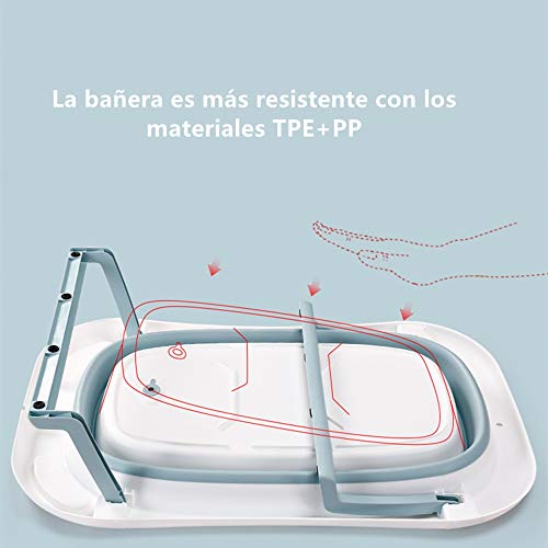 Haioo Bañera Plegable Bebé, Bañeras para Bebes de Viaje de 0 a 36 meses (Azul, Cojín + Termómetro)