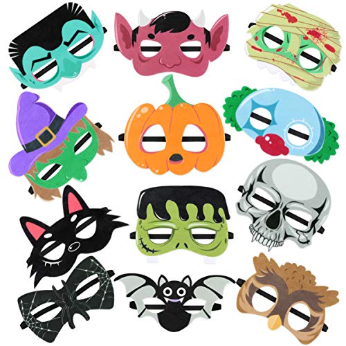 Hakka 12 Piezas Máscara de Halloween Máscara de Fieltro Animal Calabaza Murciélago Calavera Bruja Payaso Fiesta Máscara de Niños Máscara para Fiesta de Halloween