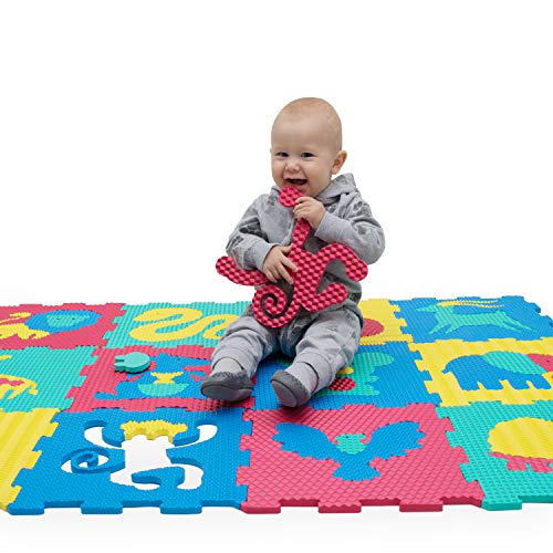 Hakuna Matte Alfombra Puzzle Infantil para Niños | 12 Piezas Espuma EVA con Animales Safari | 20% + Gruesa y Suave para Gatear y Aprender, 100% Segura, No Tóxica, sin Olor