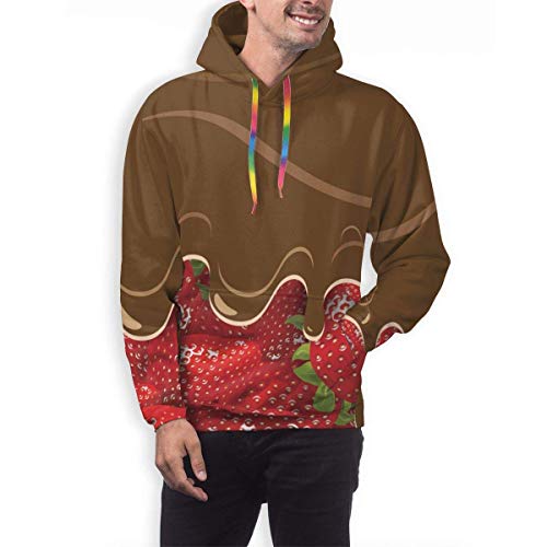 Hangdachang Regalo – Sudadera con capucha para hombre con bolsillo, fresas derretidas, confitería, frutos dulces Negro XXXL