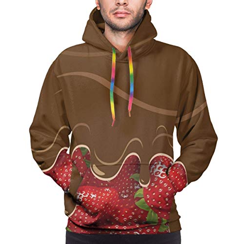 Hangdachang Regalo – Sudadera con capucha para hombre con bolsillo, fresas derretidas, confitería, frutos dulces Negro XXXL