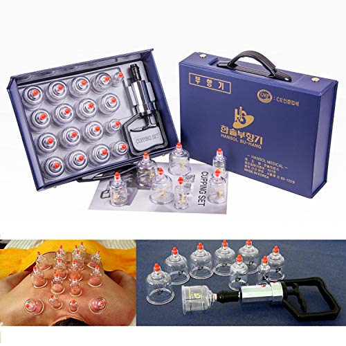 Hansol Professional Cupping Therapy Equipment Set with pumping handle 17 Cups & English Manual (Made in Korea) by Hansol Medical Equipment