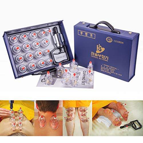 Hansol Professional Cupping Therapy Equipment Set with pumping handle 17 Cups & English Manual (Made in Korea) by Hansol Medical Equipment