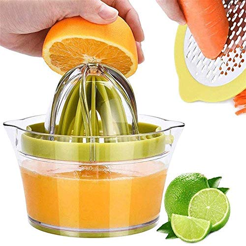 HAOSHUAI - Exprimidor de limón multifuncional manual de naranja cítricos y lima con base de depósito de medición antideslizante cubierta giratoria