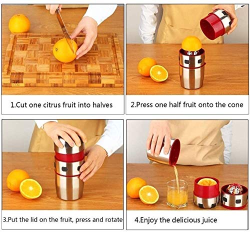 HAOSHUAI - Exprimidor manual de cítricos de naranja de acero inoxidable, exprimidor de limón con pantalla de malla y escariador giratorio para electrodomésticos de cocina