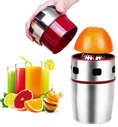 HAOSHUAI - Exprimidor manual de cítricos de naranja de acero inoxidable, exprimidor de limón con pantalla de malla y escariador giratorio para electrodomésticos de cocina