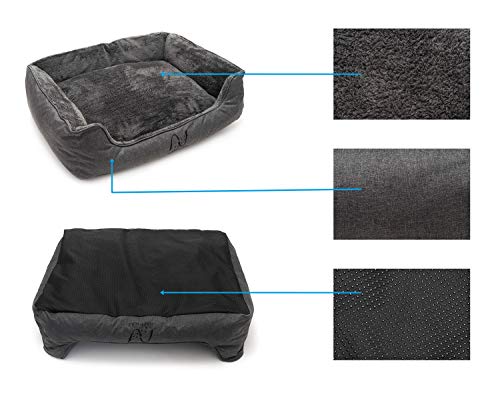 Happilax Cama Perro Grande Lavable con Almohada de Felpa Reversible, Talla L